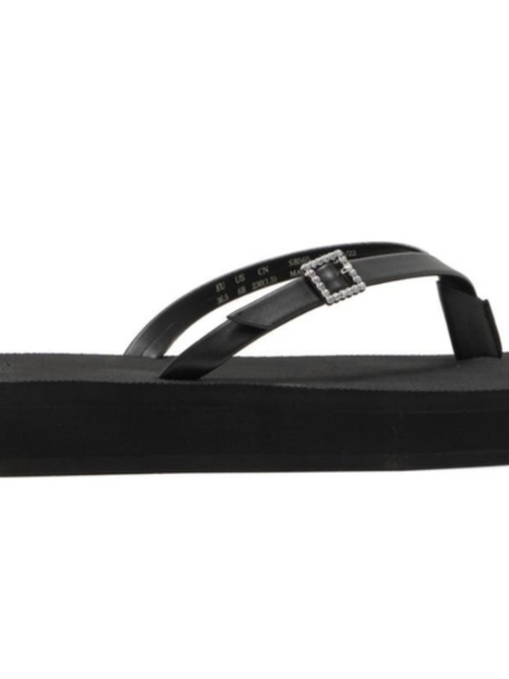 Stuart Weitzman Black Platform Flip Flops with Rhinestone Buckle